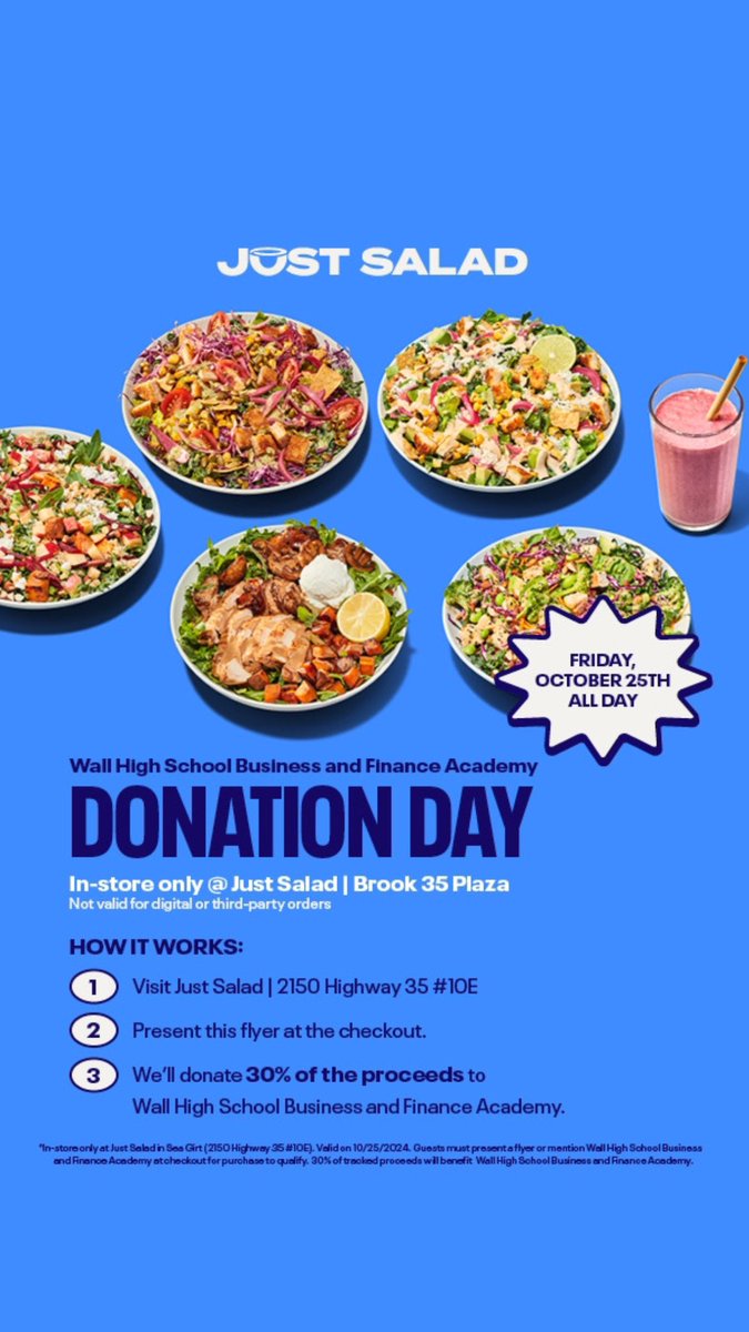 TWO WEEKS‼️Join the WBFA with our tasty fundraiser at <a href="/justsalad/">Just Salad</a>! 30% of proceeds go to the WBFA!! 🥗😋 We hope to see a lot of you there!
