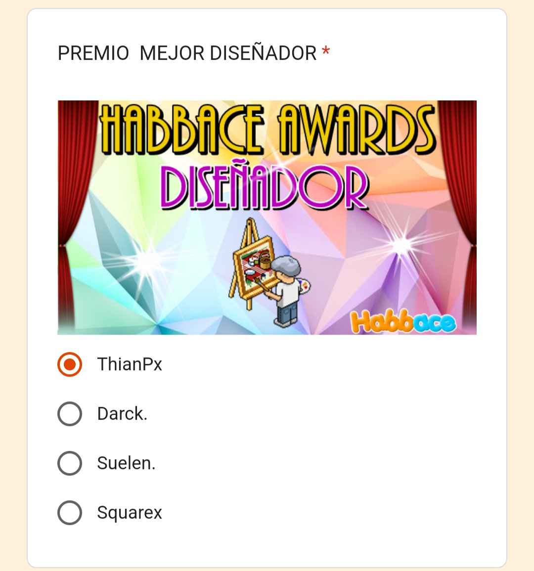 OMGG no me lo creo!!! Estoy nominado en la gala de premios de <a href="/Habbace/">Habbace</a> 🥺😭😭 en la categoría de mejor diseñador. 🖌️

Qué honor de verdad, espero contar con su voto en esta categoría. ❤️🐰

#Habbo