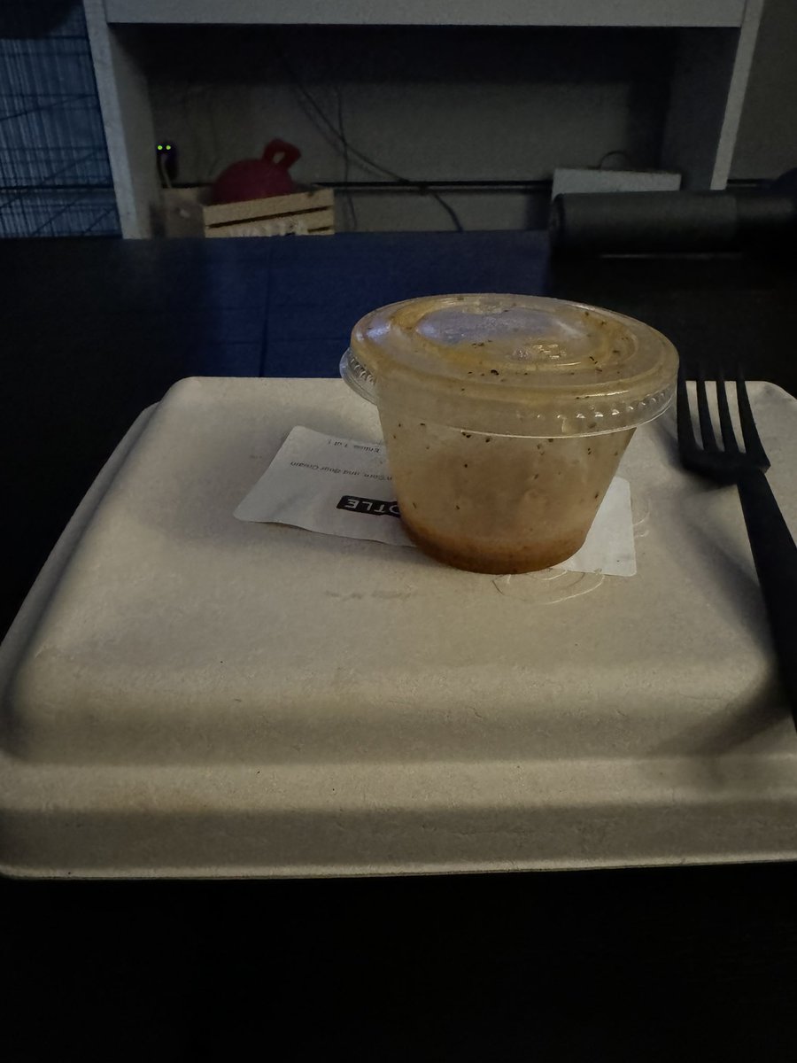 TANK_47's tweet photo. @ChipotleTweets so you guys don’t even fill your vinaigrette’s half way? This literally looks used 😭 don’t even get me started on the rest of the order https://t.co/bN2HMTI6fW