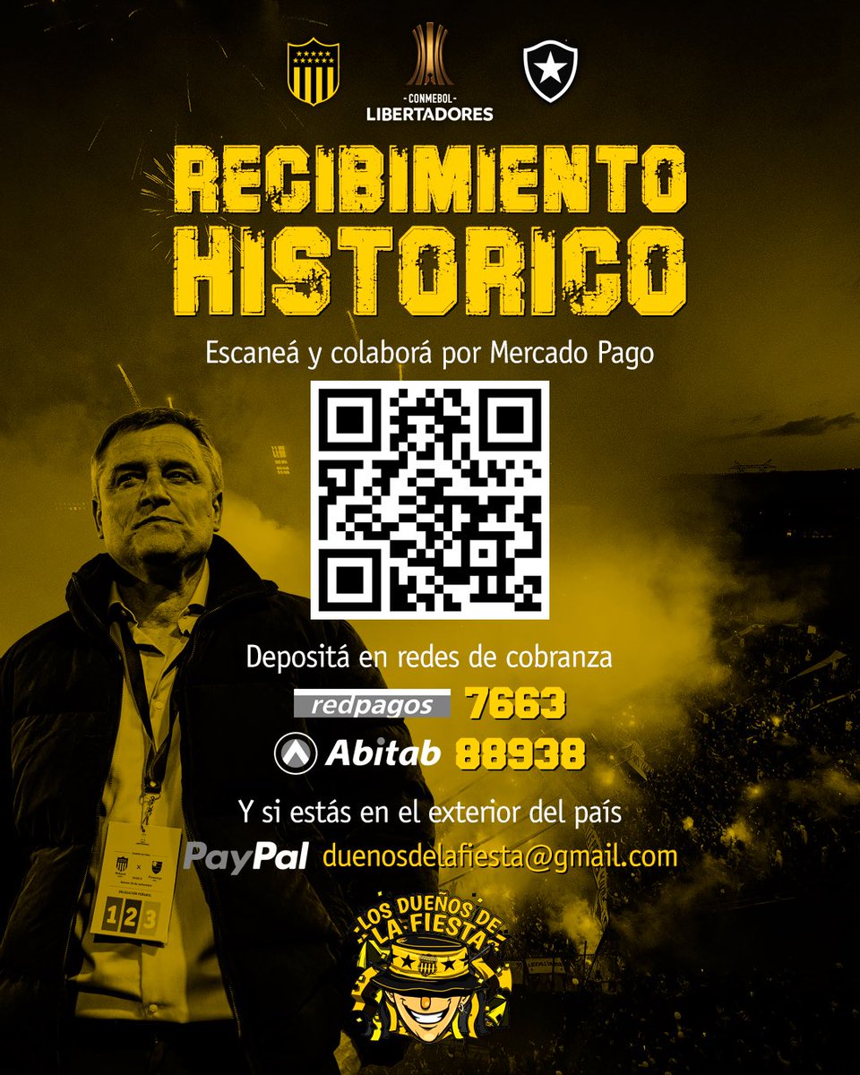 lpdp7663oficial's tweet photo. Recibimiento 𝗖𝗢𝗣𝗔 𝗟𝗜𝗕𝗘𝗥𝗧𝗔𝗗𝗢𝗥𝗘𝗦 🏆

Se viene otro para el cuaderno📒

Pero no va a ser uno más, no va a ser un día cualquiera. Es la primera semifinal de Libertadores en nuestra casa, con toda nuestra gente. ¡Vamos por la gloria!

A demostrarle nuevamente al mundo entero  lo que es la hinchada de PEÑAROL 💛🖤

𝗧𝗢𝗗𝗢𝗦 𝗝𝗨𝗡𝗧𝗢𝗦 a colaborar y a jugar nuestro partido. ¡A empujar al equipo y a defender nuestros colores en la tribuna!

Acá vamo y vamo 👊🏻

➕ Se agrega la opción de PayPal para que los manyas del exterior puedan colaborar fácilmente

#LOSDUEÑOSDELAFIESTA 🔥🧨🎇

Miren y aprendan 😉