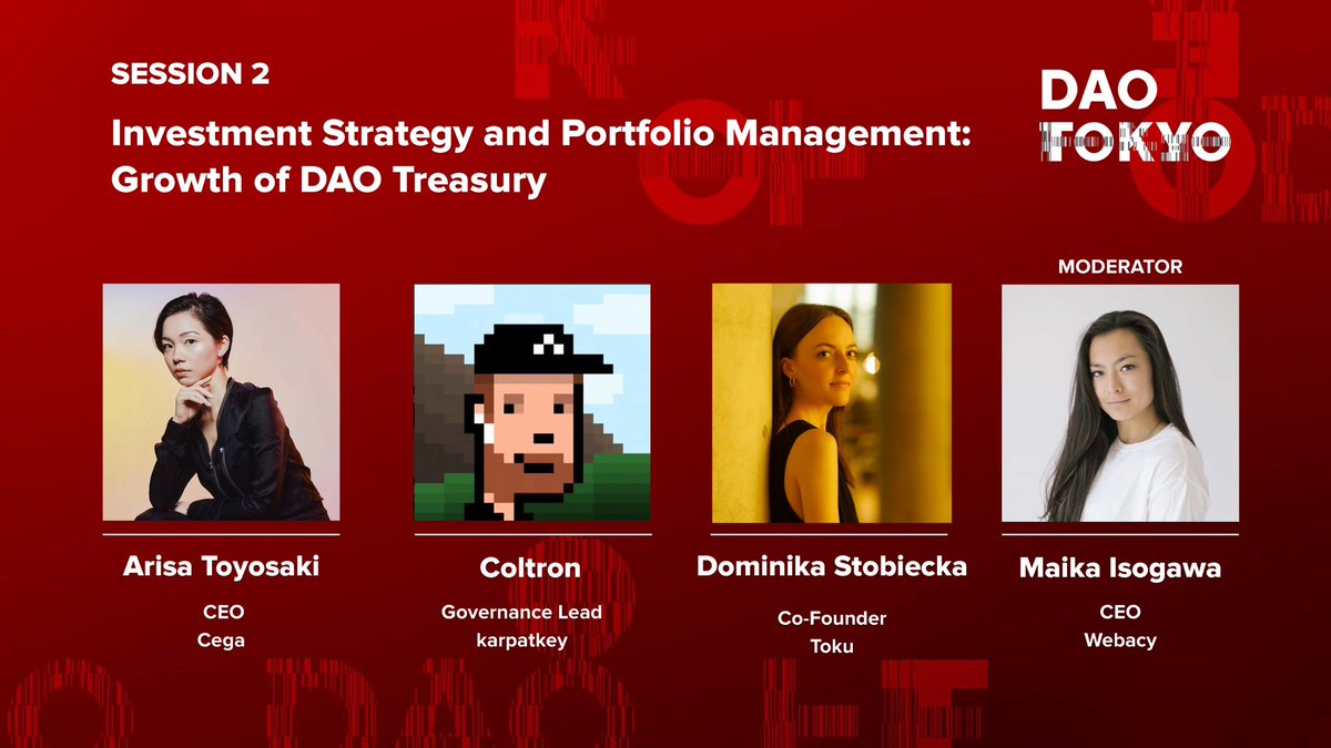 DAO TOKYO ⛩🇯🇵 | 21-22 AUG 2024 (@dao_tokyo_xyz) on Twitter photo Check out this insightful session now live on YouTube.
2. Investment Strategy and Portfolio Management: Growth of DAO Treasury
<a href="/arisatoyo/">arisa</a>
<a href="/Coltron_eth/">coltron.eth</a>
<a href="/dmnkstbck/">Dominika Stobiecka</a>
<a href="/maikaisogawa/">Maika Isogawa</a>
youtu.be/FUV0eVc4-u4?si… Check out this insightful session now live on YouTube.
2. Investment Strategy and Portfolio Management: Growth of DAO Treasury
<a href="/arisatoyo/">arisa</a>
<a href="/Coltron_eth/">coltron.eth</a>
<a href="/dmnkstbck/">Dominika Stobiecka</a>
<a href="/maikaisogawa/">Maika Isogawa</a>
youtu.be/FUV0eVc4-u4?si…