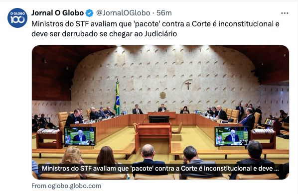 Rconstantino's tweet photo. Para que Legislativo?! Se passar uma PEC, uma EMENDA CONSTITUCIONAL, que incomoda a atual composição do STF, os iluminados simplesmente derrubam. É a ditadura de toga que tomou de assalto o país, com a cumplicidade das prostitutas da imprensa. https://t.co/yVwcsIgK7T