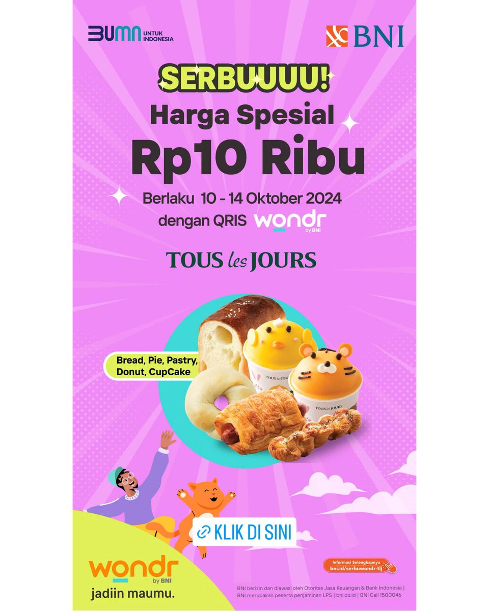 OWNMedan's tweet photo. -TOUS LES JOURS
Harga Spesial Menu Roti Pilihan 10 RIBU https://t.co/pLQRaYRAZx