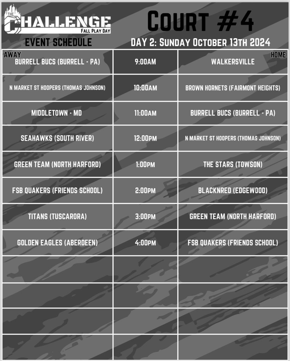 The weekend I will at <a href="/TheChallenge___/">The Challenge</a>  event on Oct. 12th &amp; Oct. 13th playing with Tuscarora (Titans) High School

Saturday &amp; Sunday Games:

1:00pm Court 5

3:00pm Court 4