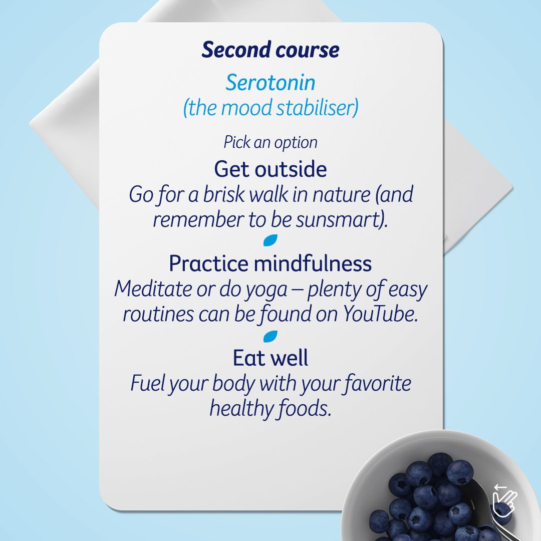 CancerCouncilOz's tweet photo. It’s just as important to look after your mental health as it is your physical. Try out our happy-hormone menu, with activities that can support your mental wellbeing 💕 Free support for those affected by cancer: 📞 13 11 20. #WorldMentalHealthDay #HappinessMenu #MentalWellness https://t.co/ot3xAcQruN