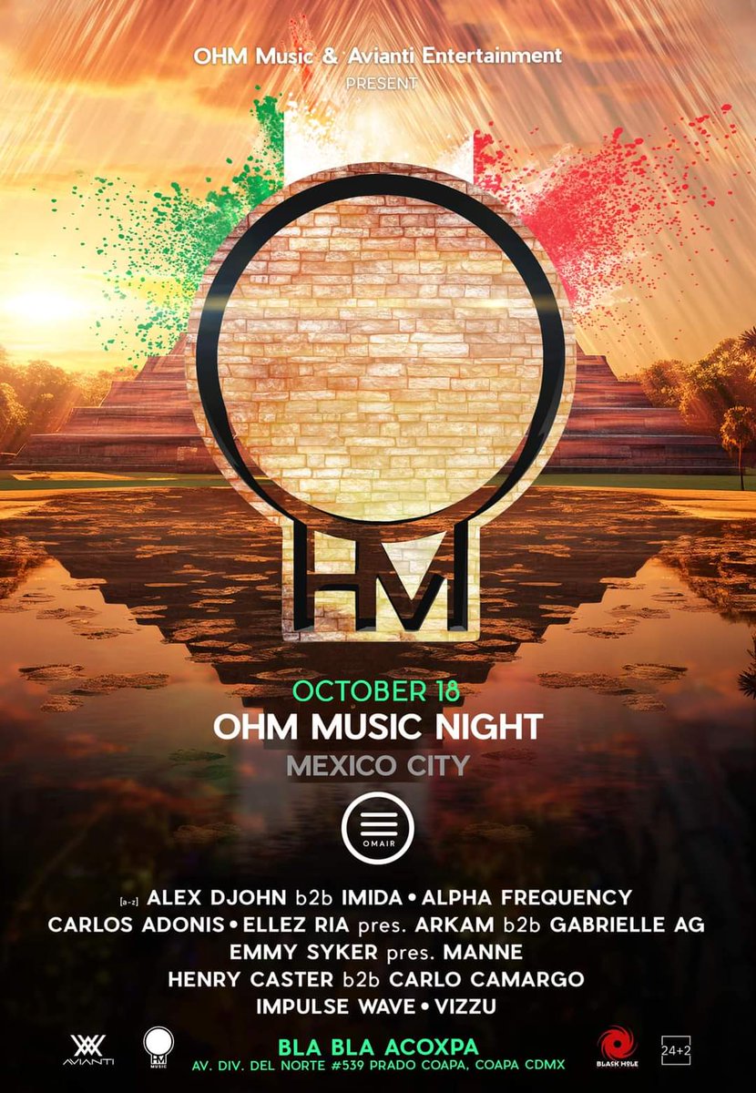 <a href="/EmMy_SkyEr/">Emmy Skyer</a> Pres. M.A.N.N.E
See you this October 18th at Bla Bla Acoxpa, with the <a href="/ThisIsOHMMusic/">OHM Music</a> family and the boss of the <a href="/OMAIRMusic/">OMAIR</a> label!!!

📅18/10/24 
Get your access
ticketplanet.com.mx/OHM-MUSIC-NIGH…

#trance #techno #OHMMusic
