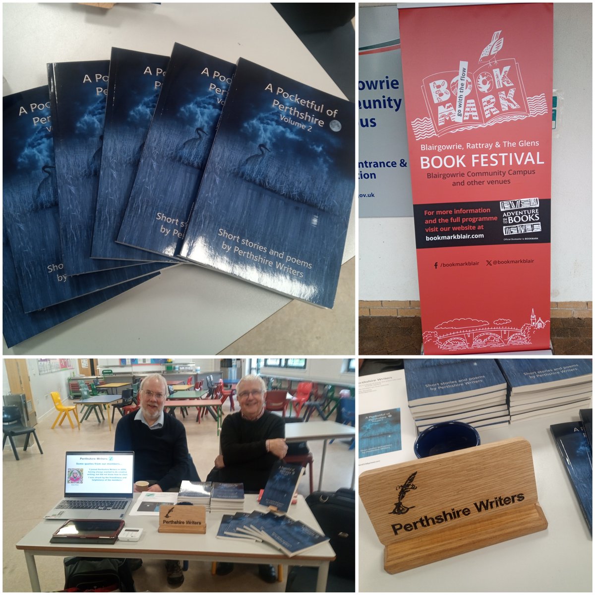 PerthshrWriters's tweet photo. Perthshire Writers were at Bookmark Book Festival, proudly selling our new anthology. Thanks to everyone who said hello and bought a copy, and to our booksellers! 
@bookmarkblair https://t.co/BcpstIXXLz
