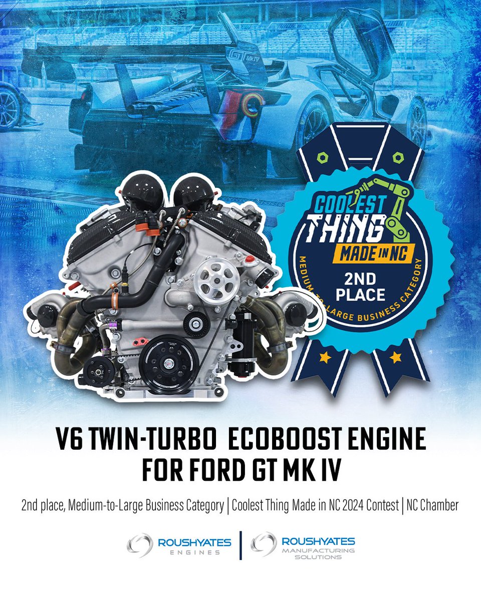 roushyates's tweet image. In case you missed it, we came so close! 2nd place for the V6 Twin-Turbo EcoBoost Engine for the Limited Edition Ford GT Mk IV, in the #CoolestThingMadeInNC 2024 contest by the @NCChamber. Thank you to all of our dedicated fans, friends, and family who voted for us daily! Until…