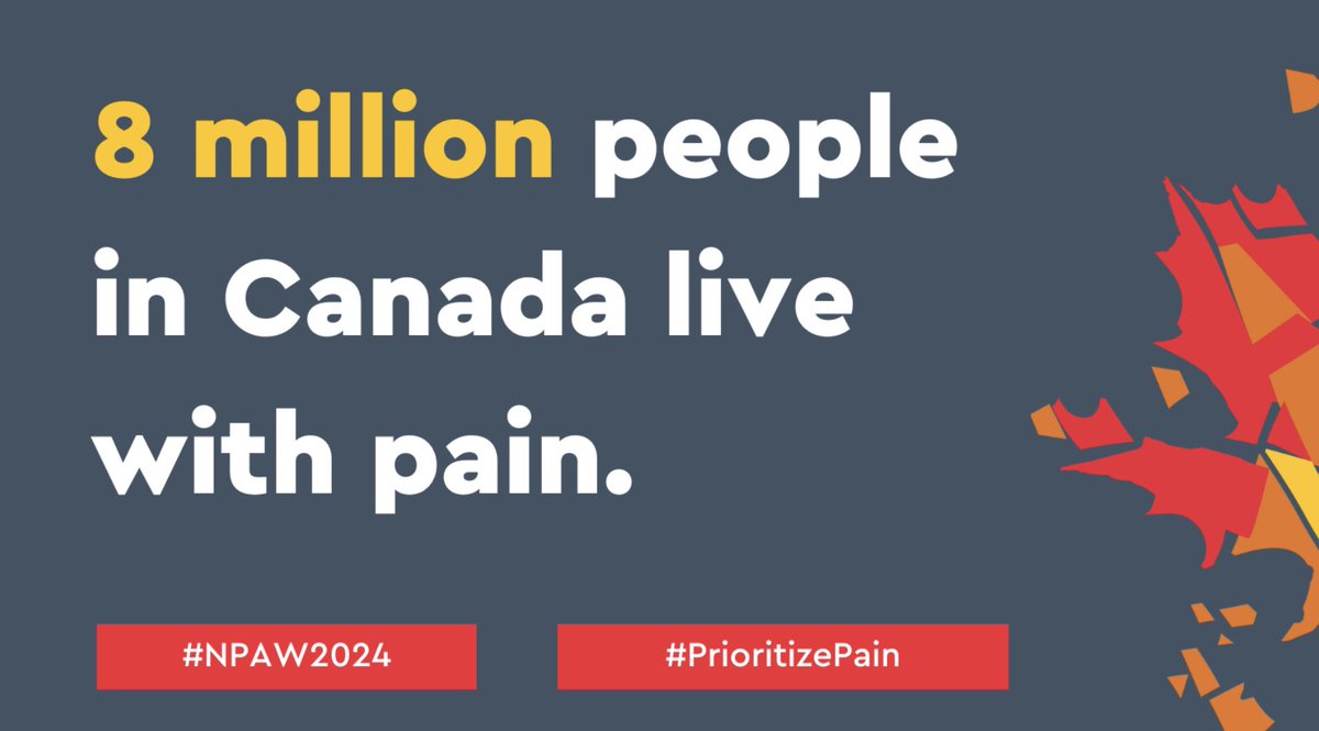 Nov 3-9 is National Pain Awareness Week. I will be active this #NPAW2024 week highlighting 
the need for an Action Plan for Pain in Canada. 
The goal is to improve outcomes for the 8 million Canadians. 
Join me in raising awareness
