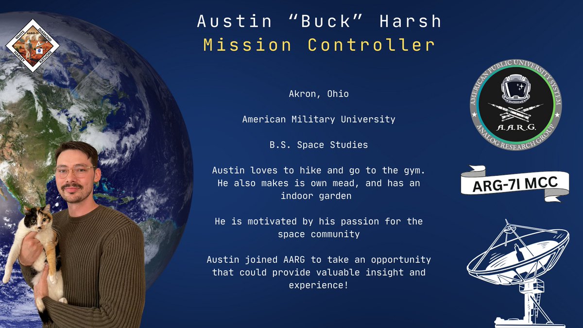 APUS_Analog's tweet photo. 📡Meet MCC Harsh!

This was his first time as an MCC with us, and he did a fantastic job! We love our MCCs, and couldn't do this without them and their coworkers! 🐈🤩

#spacestudies #missioncontrol #weareAARG #arg7i
@americanpublicu @americanmilitaryu https://t.co/pADwuqKUJg