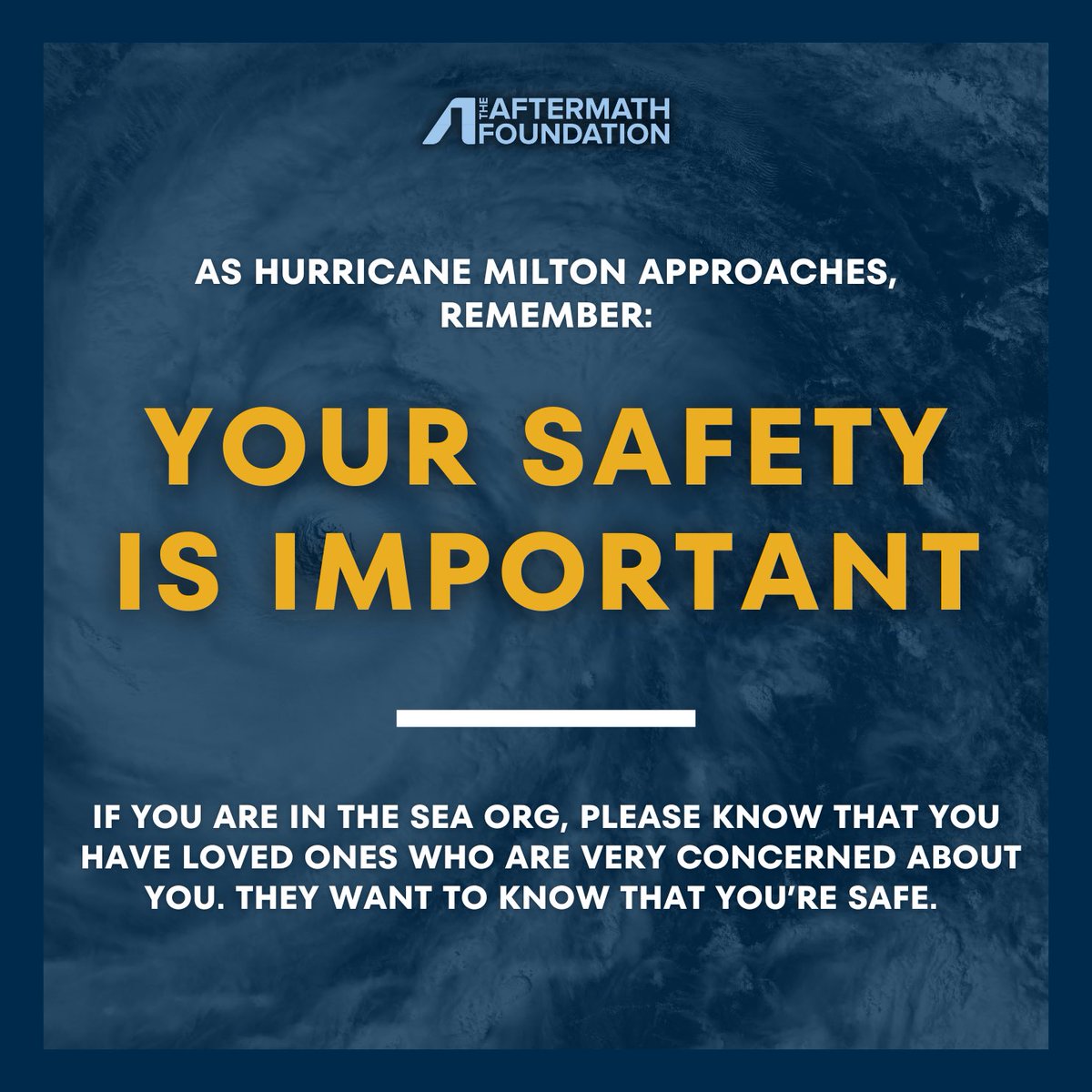 AftermathFdn's tweet photo. We are hoping that everyone is #safe during this time. If you want to send a message to a loved one in #Scientology or the #SeaOrg or if you want to report a #MissingPerson, you can use our #AftermathConnect program at https://t.co/ljHICOGQbX. Stay safe, everyone! π https://t.co/kBoKNbtDAc