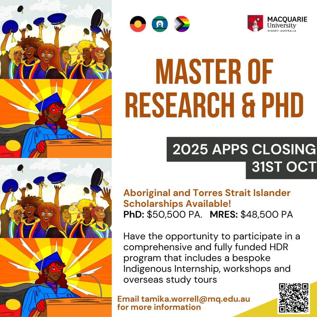 Calling all Mob thinking about research degrees! The Dept. of Critical Indigenous Studies offers an extensive research student engagement program including a deadly Indigenous HDR Internship, symposiums from international and local scholars, as well as...(cont. below)