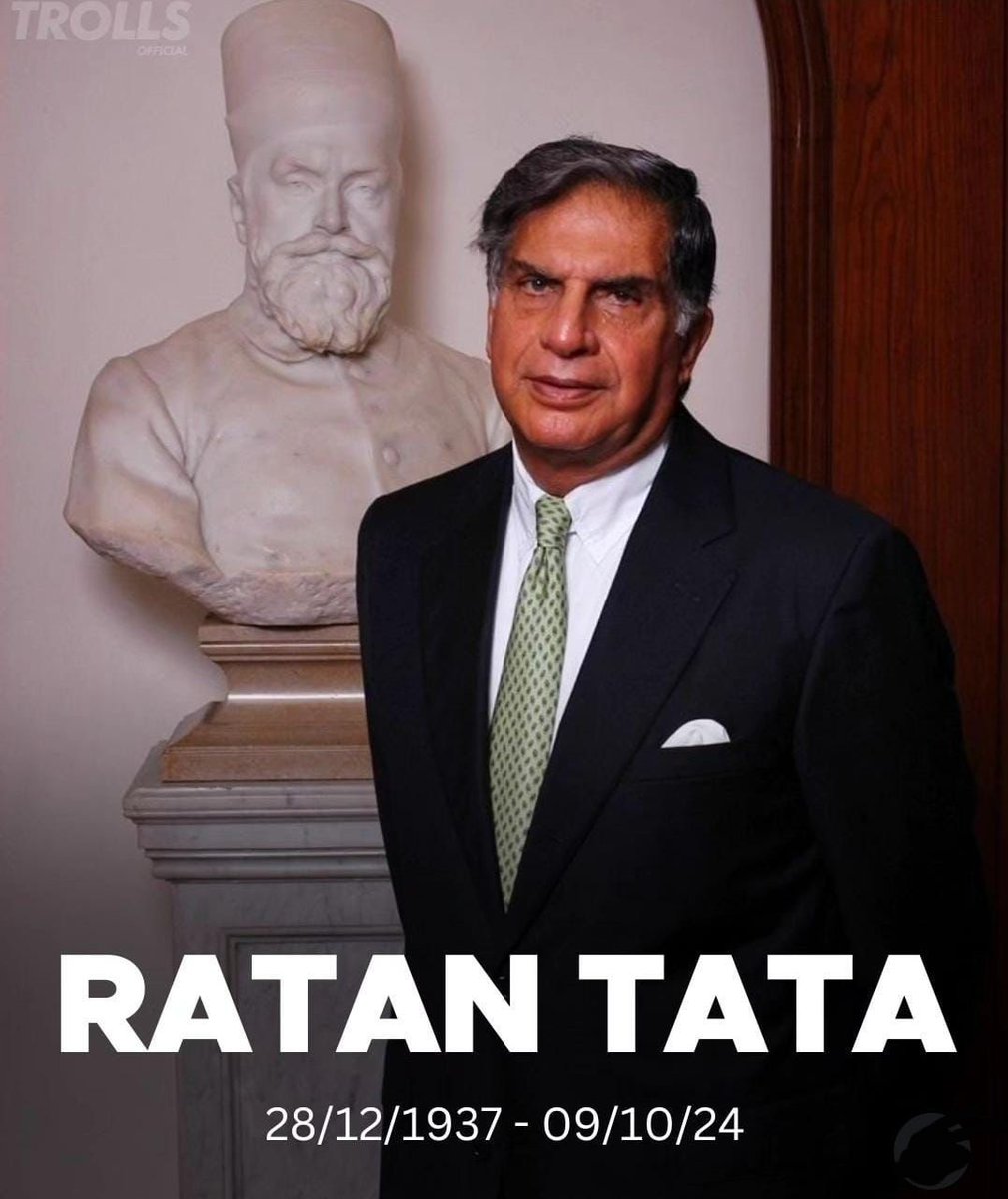 Padma Vibhushan &amp; Padma Bhushan - Shri Ratan Tata aged 86, the iconic chairman emeritus of Tata Group, passed away. 

A legendary business leader &amp; philanthropist known for his vision, compassion &amp; unwavering commitment to making India better.

RIP Shri Ratan Tata Ji. 
#RatanTata