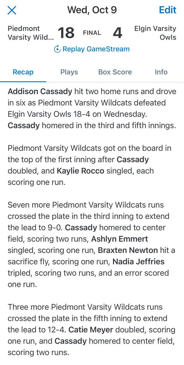 Piedmont HS Softball tweet media