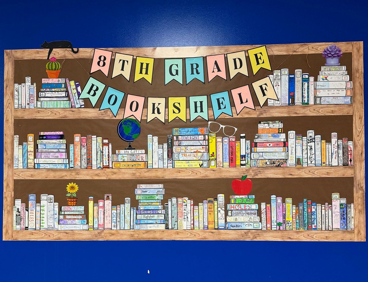 Our <a href="/smslearns/">smslearns</a> 8th graders created this very cool bookshelf to share the books they've read. #RaidersRead