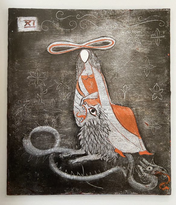 The Strength Tarot card by surrealist artist and author Leonora Carrington, 1950s

#LeonoraCarrington #Tarot #Surrealism