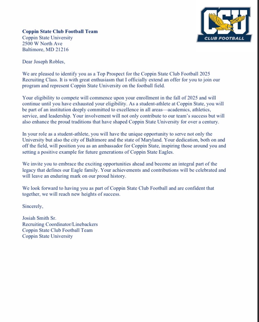 .. (@joseph_up_next_) on Twitter photo After a good conversation with <a href="/Coach_Smith55/">Josiah Smith</a> I’m blessed to receive an d1 HBCU offer from <a href="/Coach_Herrera71/">Coppin State University Club Football</a> After a good conversation with <a href="/Coach_Smith55/">Josiah Smith</a> I’m blessed to receive an d1 HBCU offer from <a href="/Coach_Herrera71/">Coppin State University Club Football</a>