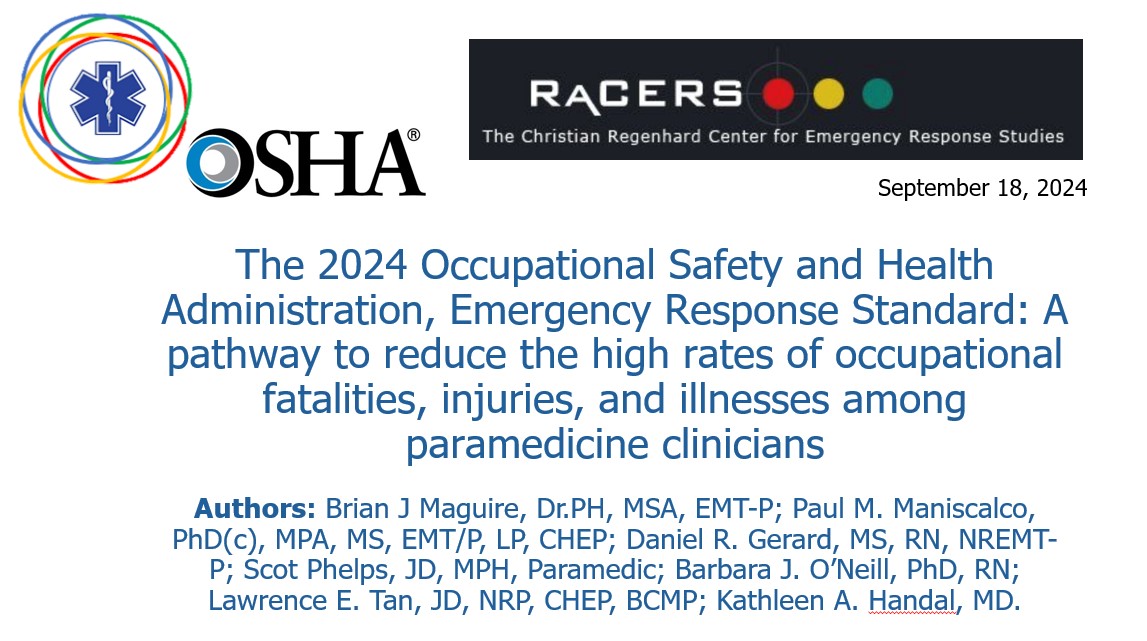 A presentation on the high rates of occupational fatalities,  injuries, and illnesses among paramedicine clinicians, given at RaCERS, City  University of New York (online) on September 18, 2024, is now available  here: youtube.com/watch?v=OzdEdm…