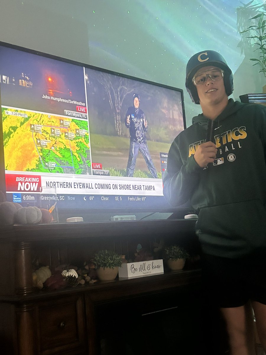 jacobklossner's tweet photo. @weatherchannel my son would like to audition for the next storm. @DylanKlossner from inside #hurricanemilton2024 bringing you all the latest!! 🤣🤣 https://t.co/L86hAioGbD