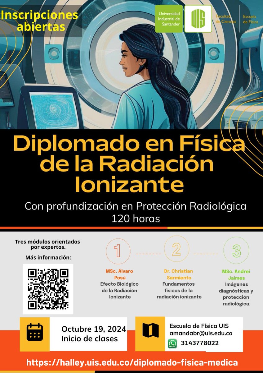 🎓 ¡Inscripciones abiertas para el Diplomado en Física de la Radiación Ionizante UIS!
Módulos teórico-prácticos con enfoque en protección radiológica.
🗓️ Inscripciones hasta el 18/10
📲 Info: halley.uis.edu.co/diplomado-fisi…
📧 amandabr@uis.edu.co
📱 WhatsApp: 3143778022
<a href="/UIS/">UIS</a> <a href="/nunezluis/">Luis A. Núñez</a>