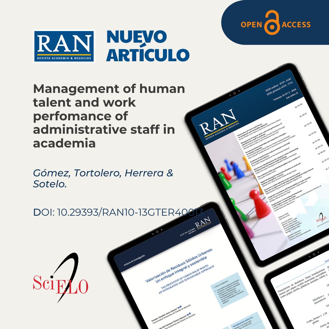 RAN - Revista Academia & Negocios (@ran_udec) on Twitter photo #RAN- New Published Paper🖨️
📖Title: Management of human talent and work performance of administrative staff in academia
✍️Written by: Gómez, Tortolero, Herrera & Sotelo.
🔗Link: doi.org/10.29393/RAN10…
#UdeC <a href="/EAN_UdeC/">EAN UdeC</a> <a href="/EditorialUdeC/">Editorial UdeC</a> <a href="/revistasudec/">revistasudec</a> <a href="/UdecChillan/">UdeC Chillán</a> #RAN- New Published Paper🖨️
📖Title: Management of human talent and work performance of administrative staff in academia
✍️Written by: Gómez, Tortolero, Herrera & Sotelo.
🔗Link: doi.org/10.29393/RAN10…
#UdeC <a href="/EAN_UdeC/">EAN UdeC</a> <a href="/EditorialUdeC/">Editorial UdeC</a> <a href="/revistasudec/">revistasudec</a> <a href="/UdecChillan/">UdeC Chillán</a>