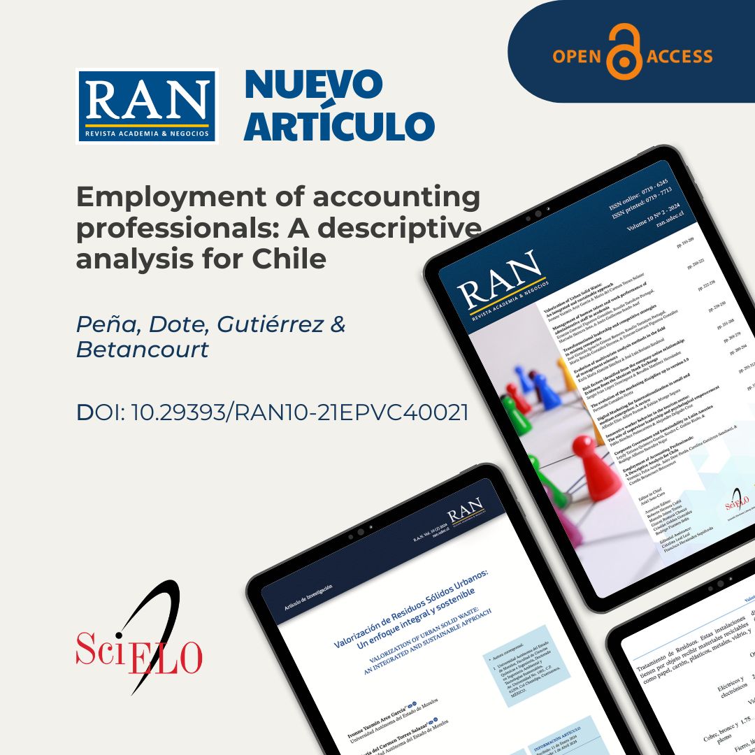 RAN - Revista Academia & Negocios (@ran_udec) on Twitter photo #RAN- New Published Paper🖨️
📖Title: Employment of accounting professionals: A descriptive analysis for Chile
✍️Written by: Peña, Dote, Gutiérrez & Betancourt
🔗Link: doi.org/10.29393/RAN10…
#UdeC <a href="/EAN_UdeC/">EAN UdeC</a> <a href="/EditorialUdeC/">Editorial UdeC</a> <a href="/revistasudec/">revistasudec</a> <a href="/UdecChillan/">UdeC Chillán</a> #RAN- New Published Paper🖨️
📖Title: Employment of accounting professionals: A descriptive analysis for Chile
✍️Written by: Peña, Dote, Gutiérrez & Betancourt
🔗Link: doi.org/10.29393/RAN10…
#UdeC <a href="/EAN_UdeC/">EAN UdeC</a> <a href="/EditorialUdeC/">Editorial UdeC</a> <a href="/revistasudec/">revistasudec</a> <a href="/UdecChillan/">UdeC Chillán</a>