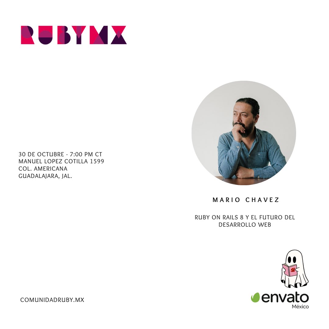 Inicia la spooky season y con ello el anuncio de nuestra primera charla.🎃🧛
￼
Además, oficialmente el registro está abierto, confirma tu participación, aquí: bit.ly/3ZY9xgP

Esta edición es posible gracias a nuestros speakers y nuestros amigos(as) de <a href="/envato/">Envato</a>.