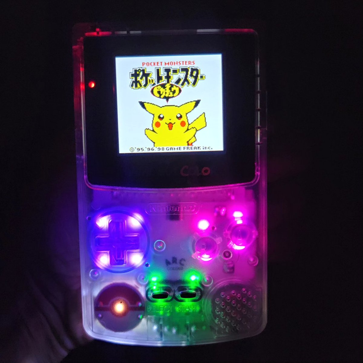 HostsServer's tweet image. Jumping into the retro modding scene. First project CIB #Gameboy Color that had a sun damaged screen, put in a Hispeedido 2.45&quot; IPS display, FP clear speaker, lab15 clear opal buttons, ARC gbc led flex board by @natalie_thenerd and the Pokeball power regulator from @JackvMakes.