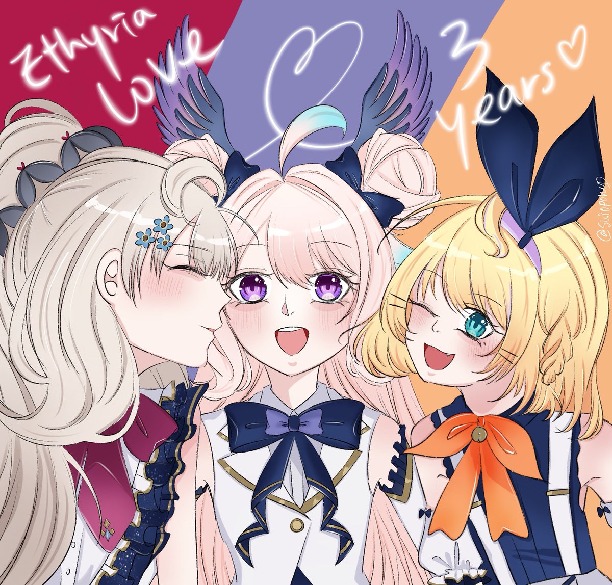 suiopony's tweet image. Ethyriaてぇてぇ🥹💜🤍🧡
Happy 3rd anniversary !! You guys always bring lots of happiness to us🥹 We love you so much !! Let’s create more memories together in the future!!💗
#3thyria #Reimural #DrawMillie #Palouette

Repost…my brain sucks at night…type wrong Ethyria is crazy😭