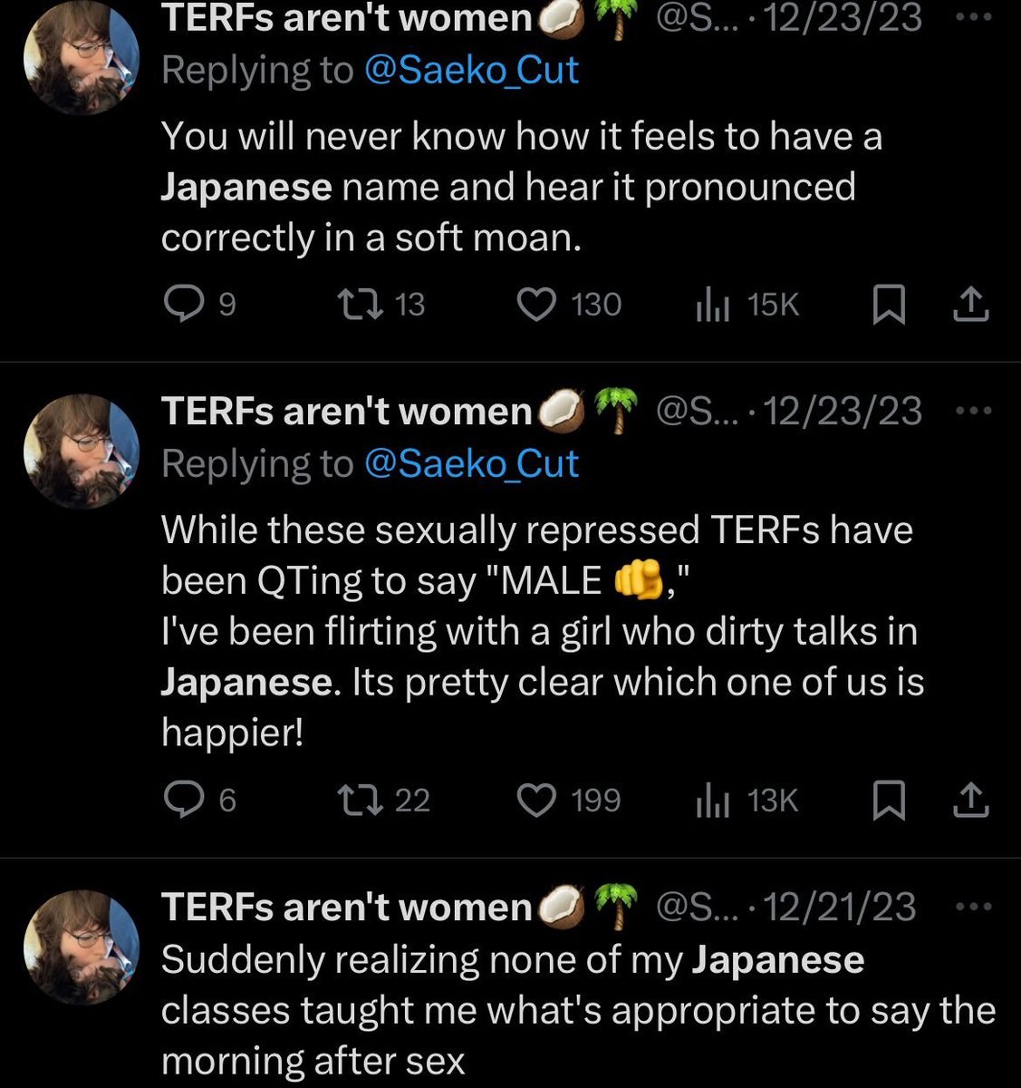 witchenstein's tweet photo. @Saeko_Cut lil homie! this is not discourse! i had no beef with u until i saw these!

what i wouldnt give for people to stop pronouncing my name, which is japanese, wrong... but then u out here sexualizing and fetishizing japanese folk?

lil homie i had no issues w/ u until now. https://t.co/z6tPF7gnex
