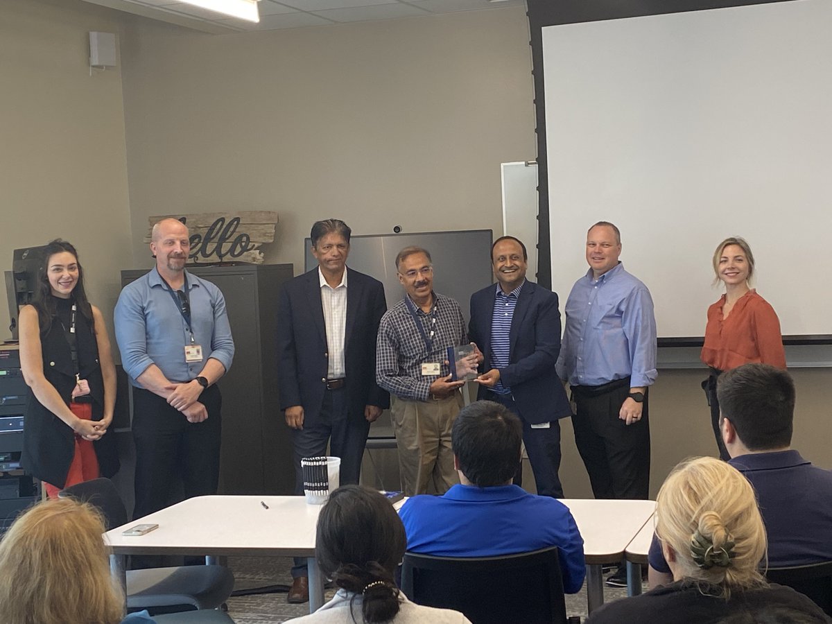 UTMBPresident's tweet photo. Very well attended @UTMBHealth Innovations open house event today—The Fourth Pillar Lecture Series: Patents and Pizza—featuring our executive director of Tech Transfer, Sundeep Mattamana, describing the process of patenting discoveries at UTMB as a path to translating and commercializing innovation. In addition, four faculty members were recognized for their recent patent awards: Jia Zhou, Kathleen Kerr, Lori Jarrett and Tapas Hazra.