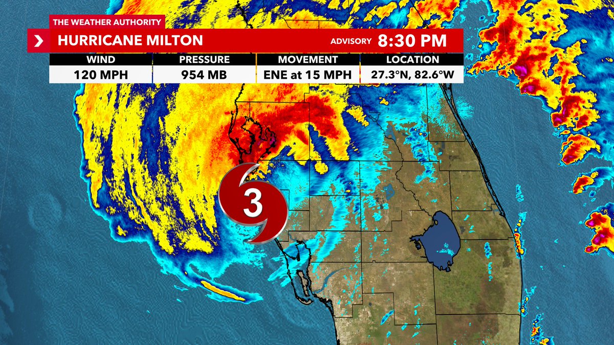 #BREAKING: Hurricane #Milton has made landfall on Siesta Key in Sarasota County as a Category 3 with  winds of 120 mph. This is the 3rd hurricane landfall in Florida this  year, along with Debby and Helene. WINK is live now with 24/7 coverage.