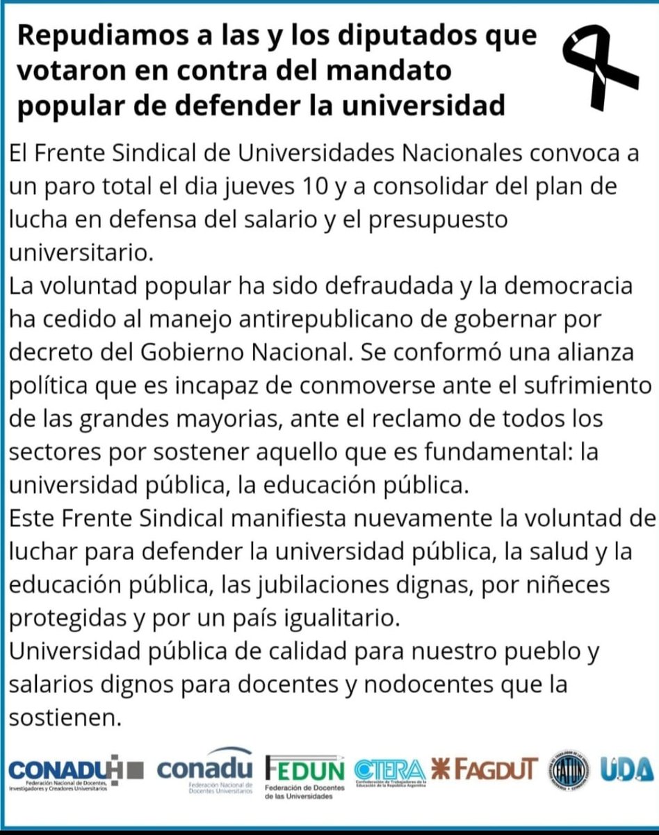 RedPAR repudia a lxs diputadxs que votaron a favor de sostener el veto 
.
.

#redPAR 
#NoAlVeto 
#Universidades 
#UniversidadPúblicaSiempre