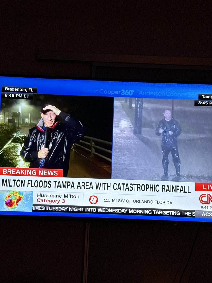 jeegarthakker's tweet photo. After screaming to the world to leave Florida- why would journalists be reporting exactly where the storm is? A live feed with voice would do! #CNN #Milton https://t.co/hoRftUlpyp