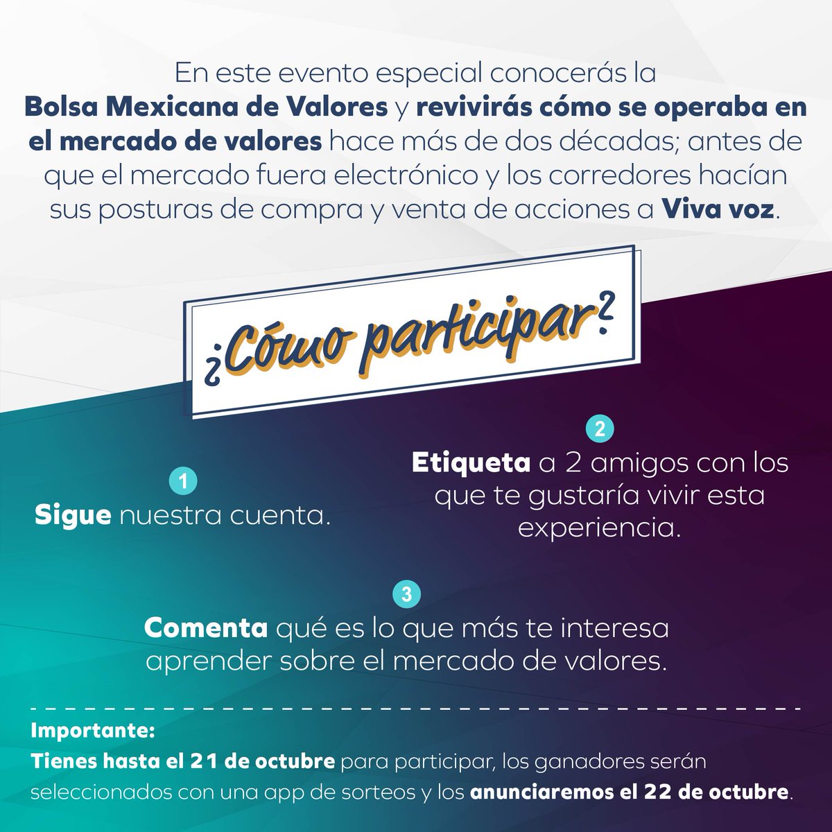 BMVMercados's tweet image. 🚨 ¡GIVEAWAY ALERT! 🚨
¡Visita la Bolsa Mexicana de Valores y vive cómo era la operación a Viva Voz! 🏛📈
Los ganadores recibirán regalos especiales y podrán experimentar la emoción de negociar acciones en este evento único.

Asegura tu lugar y participa ya. 🎟️