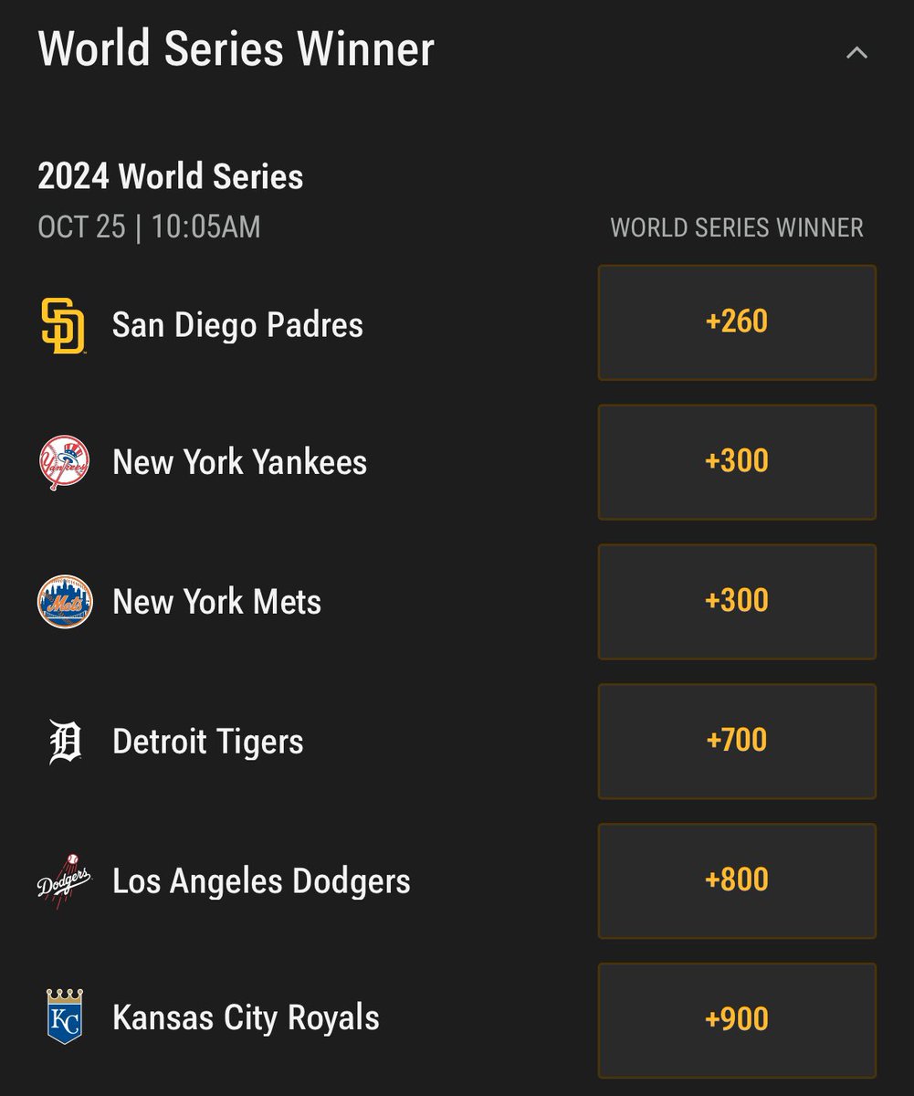 Who you got?  <a href="/MLB/">MLB</a> <a href="/FDSportsbook/">FanDuel Sportsbook</a> <a href="/WilliamHillUS/">William Hill US</a> <a href="/CircaSports/">Circa Sports</a>
