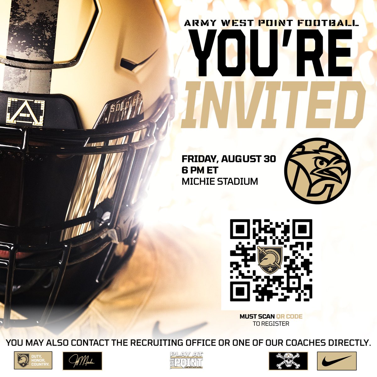 Excited to finally be able to attend a game day visit with <a href="/ArmyWP_Football/">Army Football</a> this Saturday 10/12 against UAB.  Grateful to be invited.