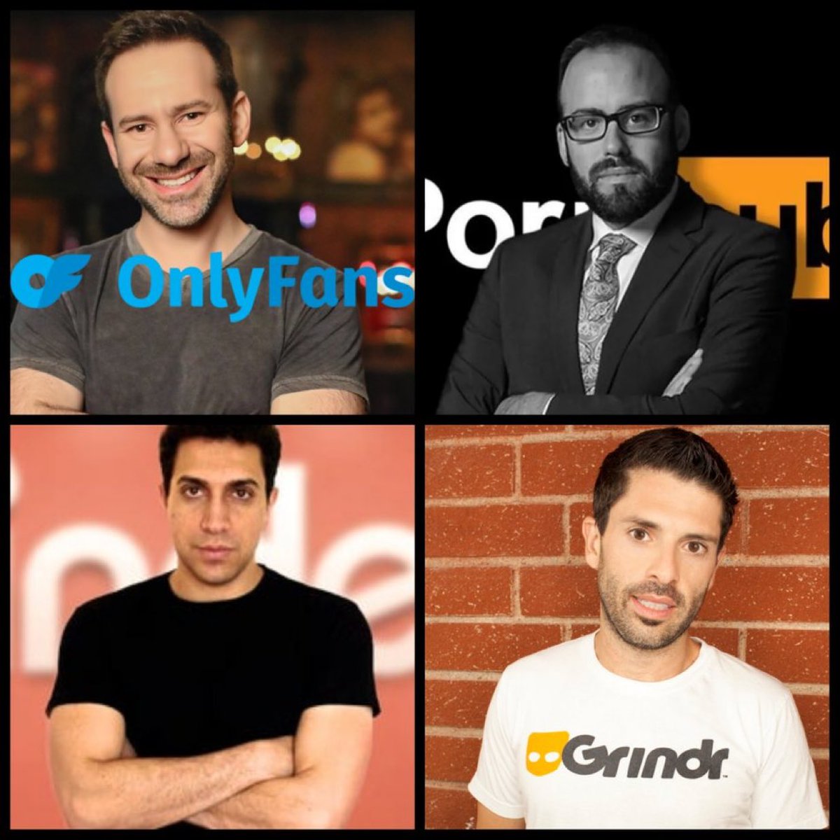 ¿A quién pertenece OnlyFans?
- Leonid Radvinsky, ✡️

¿Quién es el propietario de la mayoría de los sitios web porno?
- Rabino Solomon Friedman, ✡️

¿Quién fundó Tinder?
- Sean Rad, ✡️

¿Quién fundó Grindr?
- Joel Simkhai, ✡️

¿Quién fundó Bumble?
- Whitney Wolfe Herd, ✡️

Estos