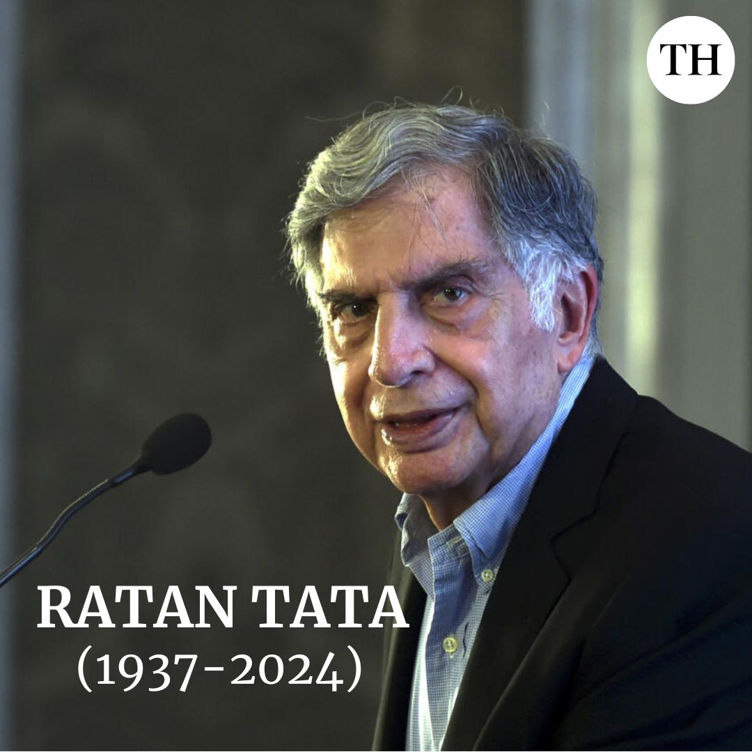 the_hindu's tweet photo. Tata Group’s chairman emeritus and veteran industrialist #RatanTata passed away at the Breach Candy Hospital in Mumbai late on Wednesday evening. He was 86 https://t.co/4d4OS7OrUJ