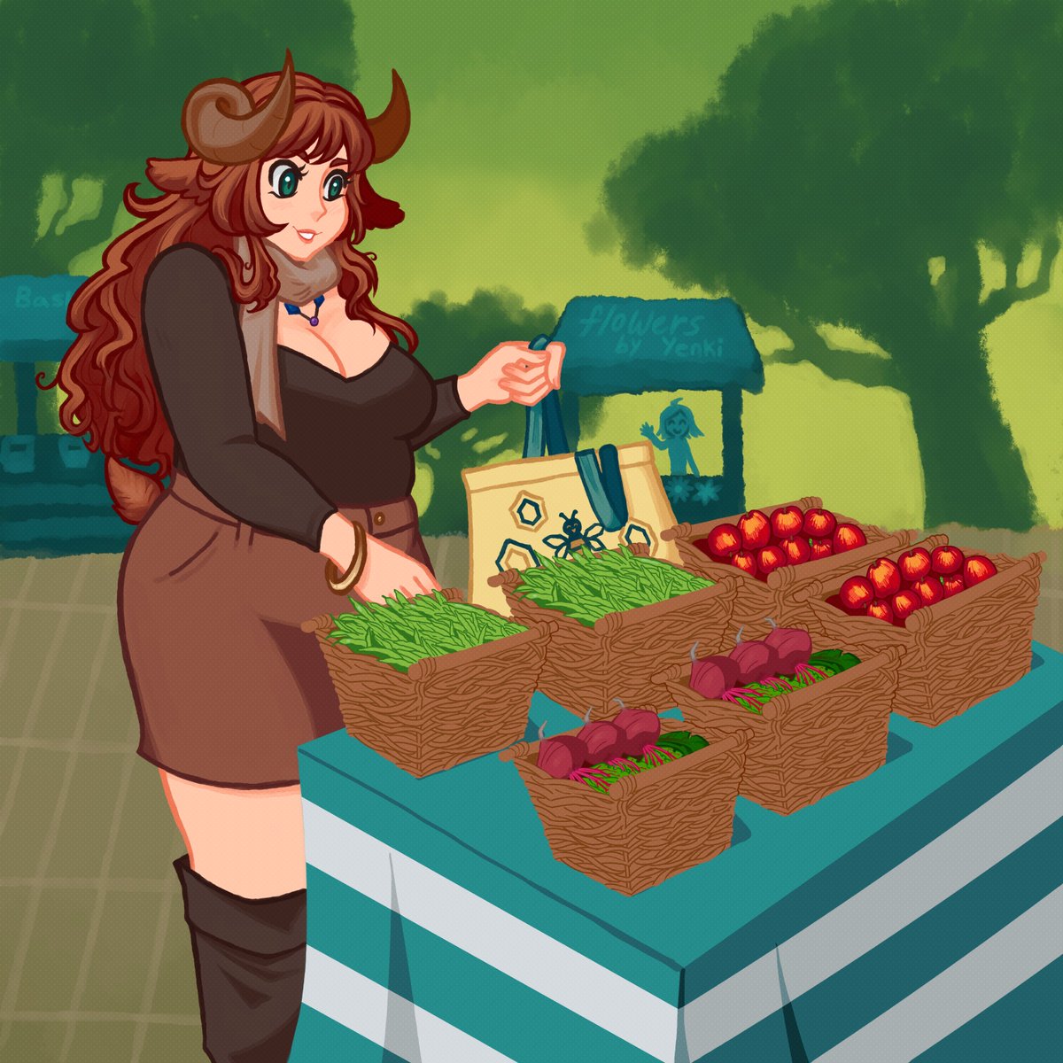 dreamcastmod's tweet photo. My half of an art trade, Daisy shopping at an outdoors farmer's market 🐑🛍️ https://t.co/kTxKC7uyVX