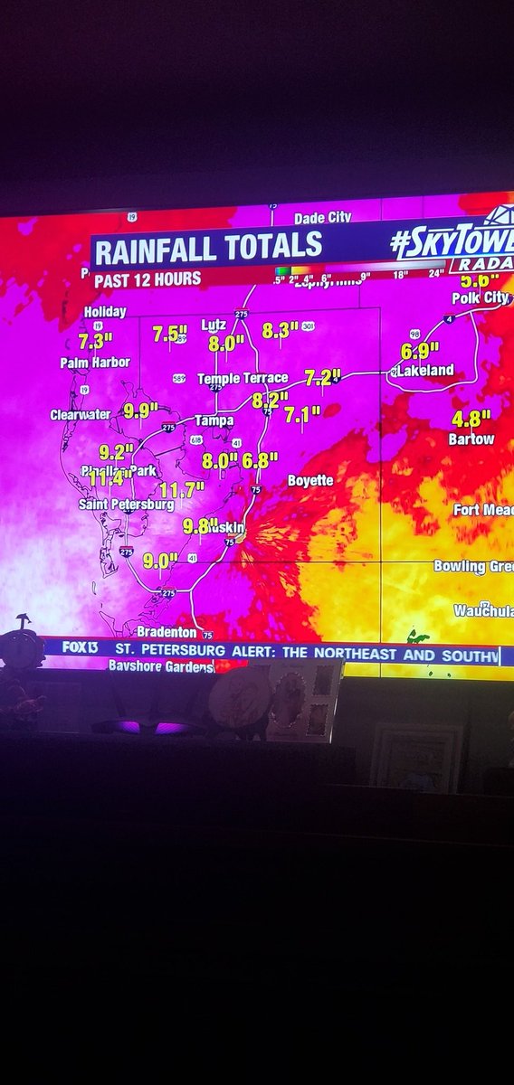Zandra68's tweet image. 9.2" in my area last 12 hrs so far. Keep in mind the Pinellas county has been inundated since late June.