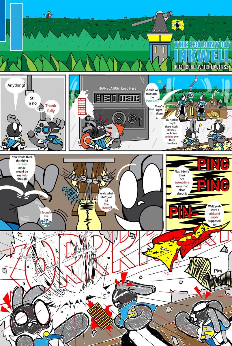 sirbluescreen's tweet photo. Pincervere 2 pg.1 

A World-thresher is about to make it exciting for the watchers, unfortunately. Best be ready.
#pincervere #comics #webcomics #webcomicseries #art #digitalart #bugs https://t.co/oQt28kSuc0