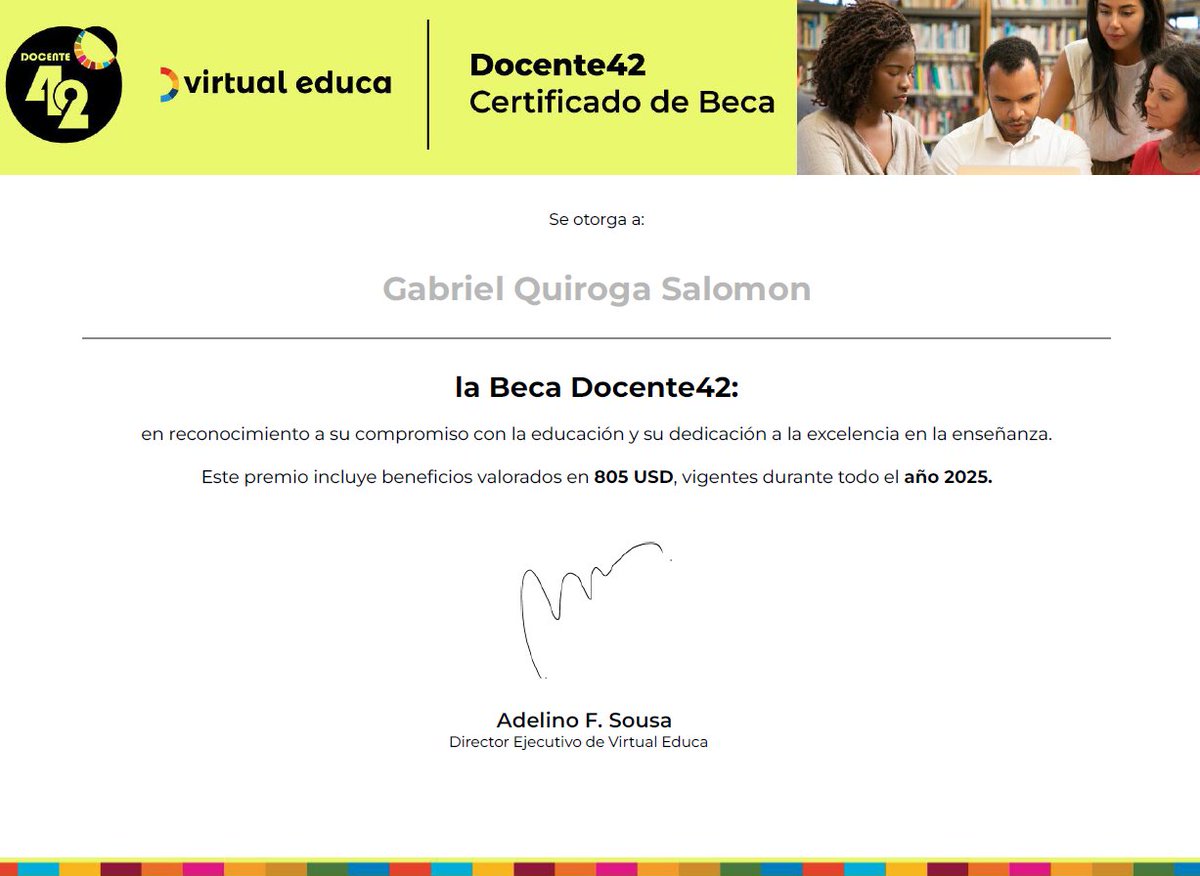 hgquiroga's tweet photo. Gracias @virtualeduca por esta beca y reconocimiento. Agradecido de acompañar sus iniciativas y encuentros desde hace más de 10 años. #docente42 es una iniciativa de #virtualeduca para apoyar y empoderar a docentes de 21 países de habla hispana. Sumate en https://t.co/MVchMS5q5g. https://t.co/oOhS00qQ1o