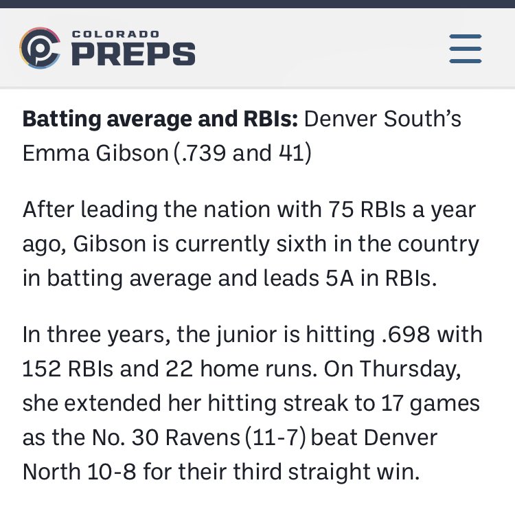 DSouthSoftball's tweet photo. Congrats to our Junior, Emma Gibson, for leading the state in Batting Average and RBIs! https://t.co/8NnqqQDF9a