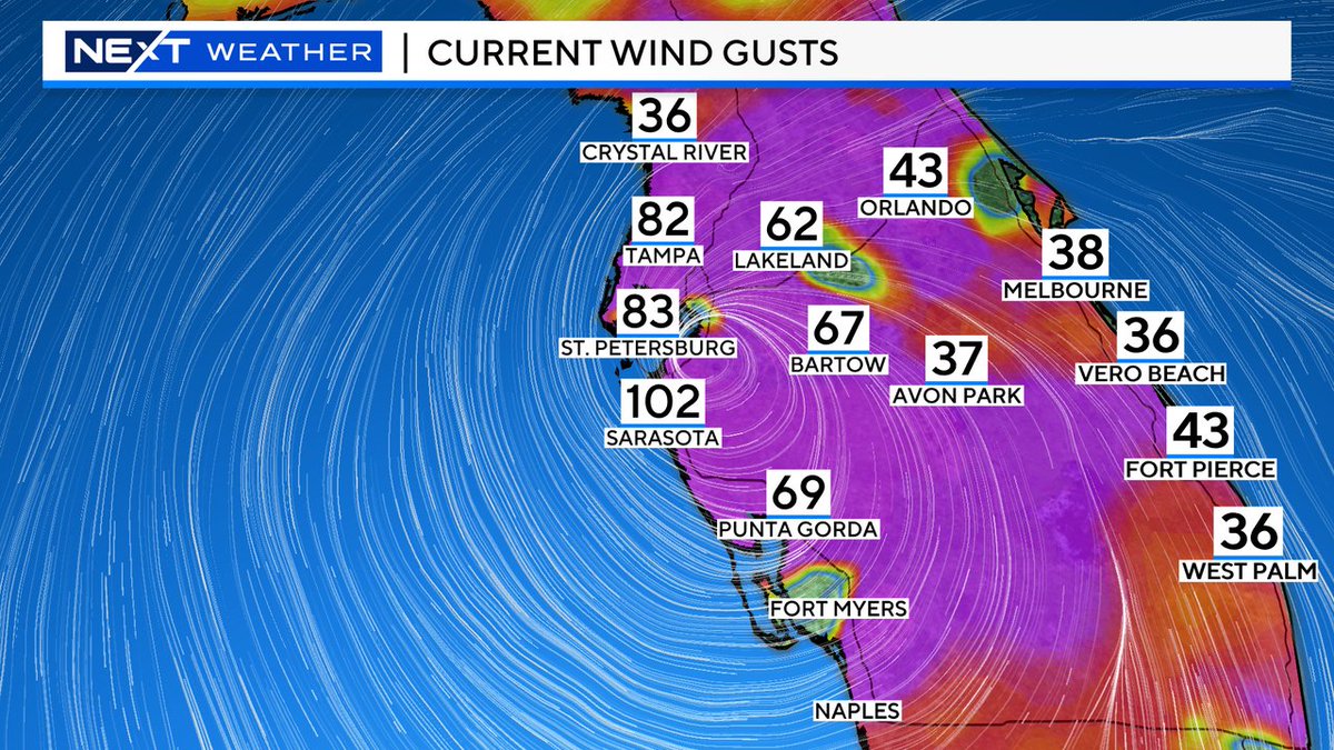 Backside of the eye coming ashore...gusting over 100mph now in Sarasota. #Milton