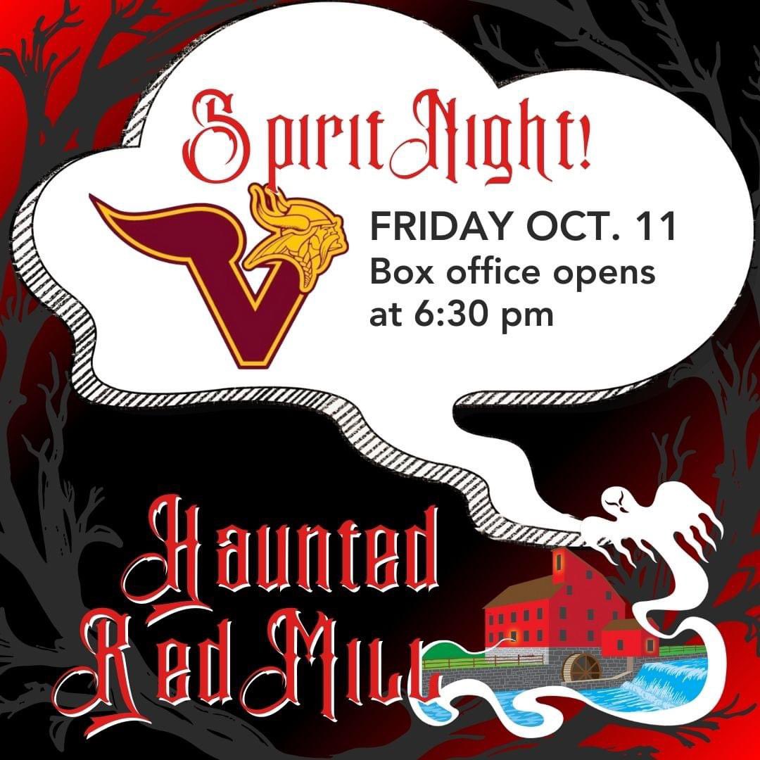 Get in the SPIRIT with the 33rd Haunted Mill: UFO-- Unidentified Frightening Objects' Spirit Nights!

This Friday, October 11th, celebrating Voorhees High School spirit! All students present their valid school ID for a $5 off General Admission tickets at the door.
