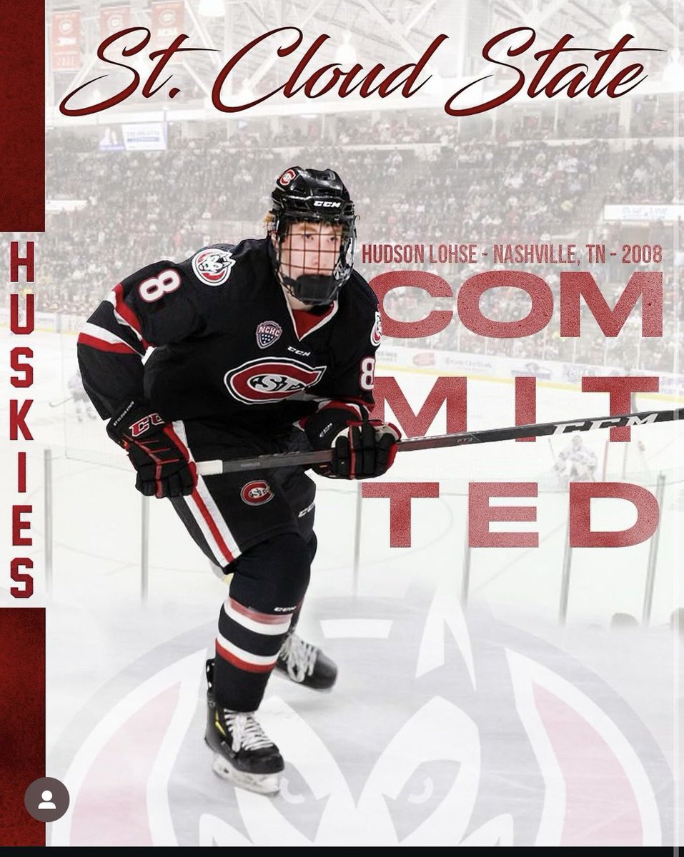 2008-born recruit Hudson Lohse had committed to St. Cloud State! The 6’2 and 165 lbs defender put up 34 points in 49 games for the Nashville Predators 15U squad last season and will suit up for their 16U club during the 2024-25 campaign.