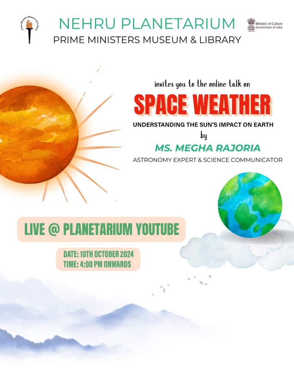Join me today (Oct 10, 2024) at 4pm IST to learn about Space Weather. 

youtube.com/live/ypVnt8HuL…

#astronomy #astroeducation #astrotalk