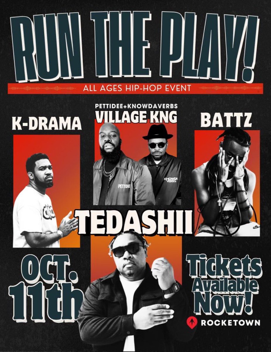 Tedashii's tweet photo. Nashville concert coming up with @KDrama513 @Battz15 @Pettidee & @iKnowVerbs this Friday at @rocketown! Pull up on us! #runtheplay
https://t.co/4xXKtAHQmd https://t.co/eF5JbvkoeI