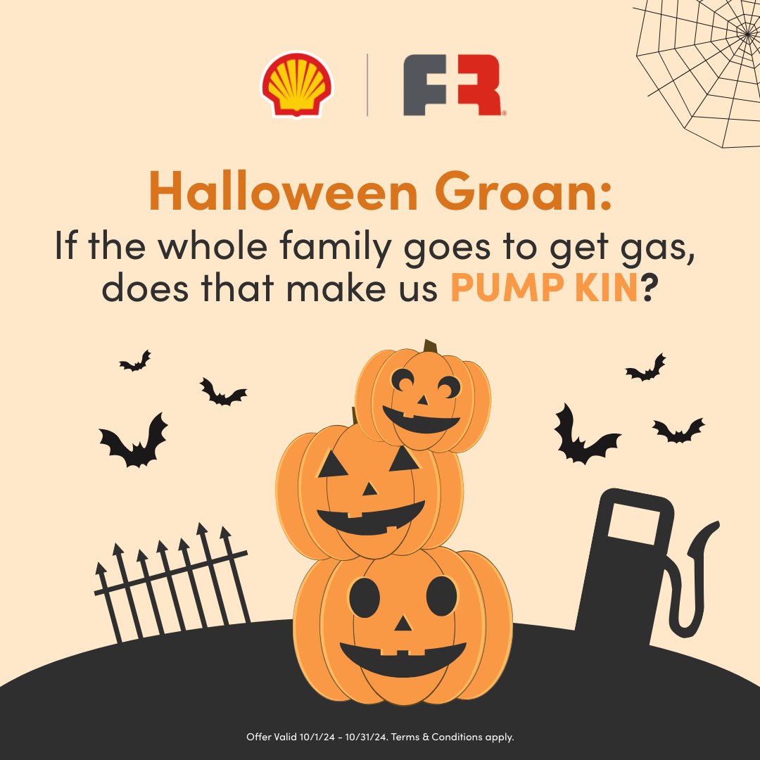🎃 No tricks here! Buy select items at participating Shell stations this month to earn an extra 5¢/gal to use at the pump. Grab a #PowerDeal and earn an extra 10¢/gal! Discover all the #October In-Store Rewards here: bit.ly/3XPEAZd